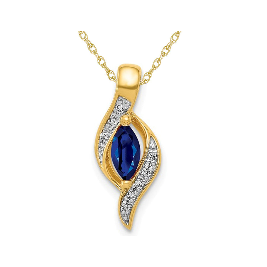 1/4 Carat (ctw) Blue Sapphire and Accent Diamond Pendant Necklace in 14K Yellow Gold with Chain Image 1