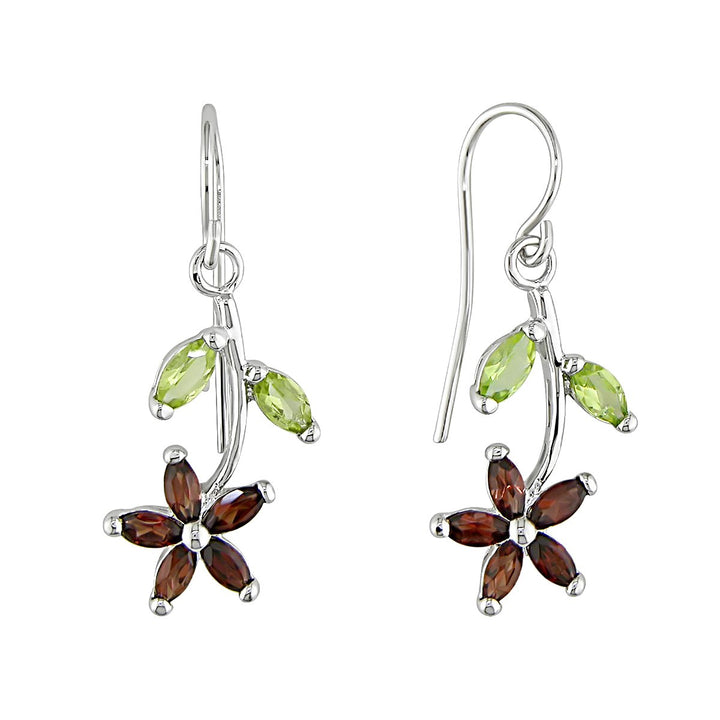 2.90 Carat (ctw) Garnet and Peridot Flower Earrings n Sterling Silver Image 2