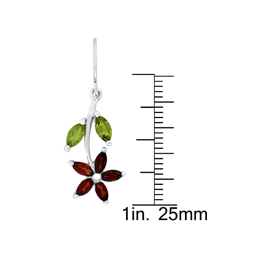 2.90 Carat (ctw) Garnet and Peridot Flower Earrings n Sterling Silver Image 4