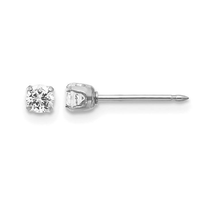 Small 3.00mm Synthetic Cubic Zirconia (CZ) Solitaire Stud Earrings in 14K White Gold Image 1