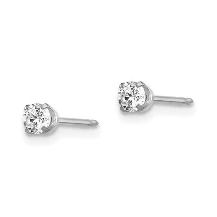 Small 3.00mm Synthetic Cubic Zirconia (CZ) Solitaire Stud Earrings in 14K White Gold Image 2