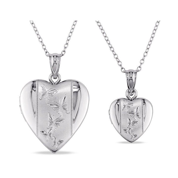 Classic Heart Shaped Locket Butterfly Pendant Necklace in Sterling Silver with Chain Image 1