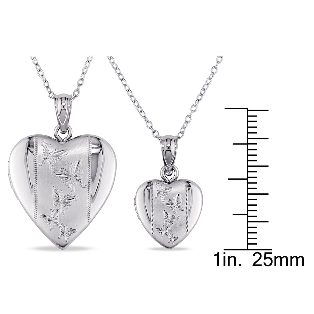 Classic Heart Shaped Locket Butterfly Pendant Necklace in Sterling Silver with Chain Image 2