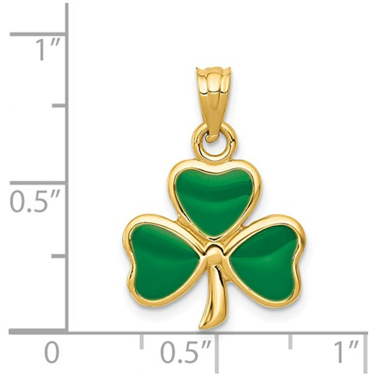 14K Yellow Gold 3-Leaf Clover Charm Pendant Necklace with Chain and Green Enamel Image 2
