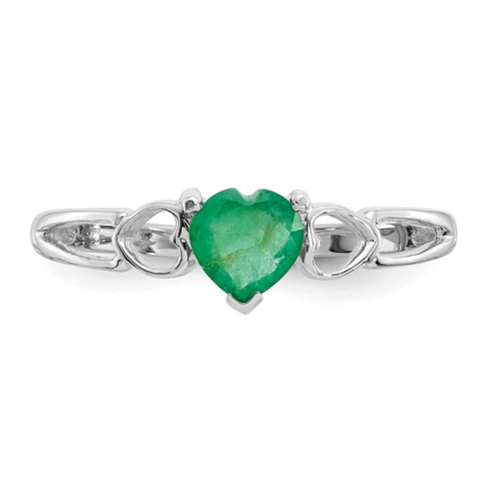 2/5 Carat (ctw) Emerald Heart Promise Ring in 10K White Gold Image 3