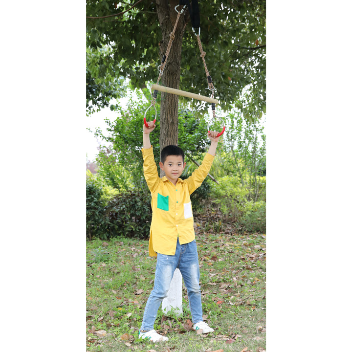 Kids Trapeze Swing Bar with Rings Adjustable Ropes for Outdoor Play 22.5in Image 4