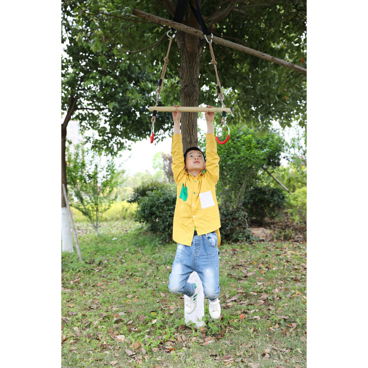 Kids Trapeze Swing Bar with Rings Adjustable Ropes for Outdoor Play 22.5in Image 4