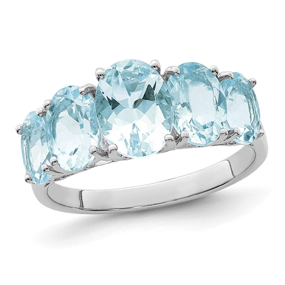 3.00 Carat (ctw) Light Aquamarine Five Stone Ring in Sterling Silver Image 1