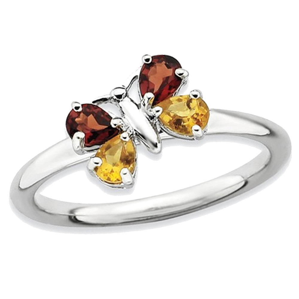 Sterling Silver Butterfly Garnet and Citrine Ring 3/4 Carat (ctw) Image 6