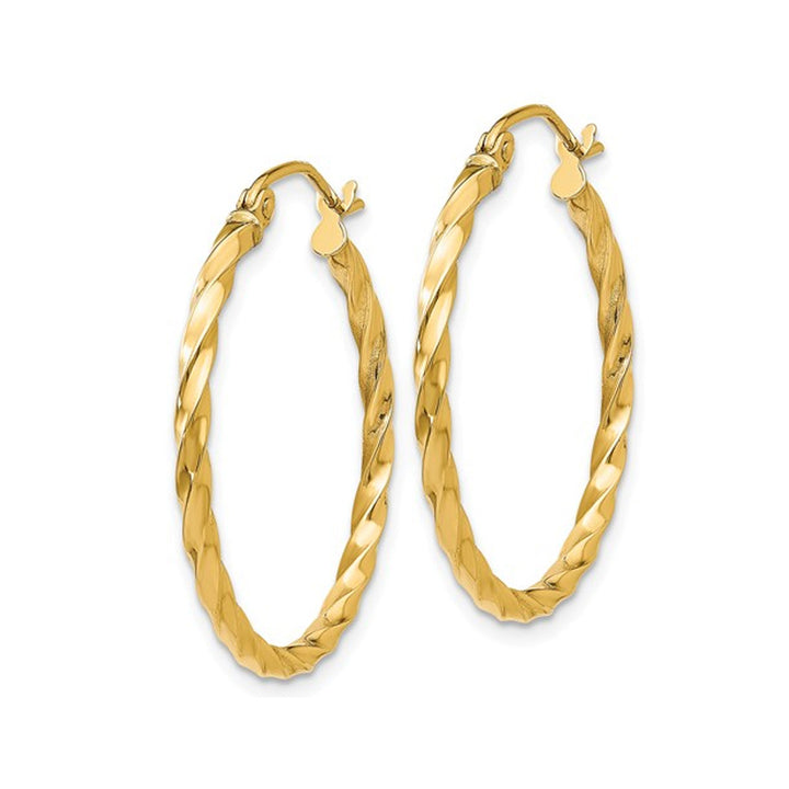 14K Yellow Gold Large Twist Hoop Earrings 1 Inch (2.00 mm) Image 4