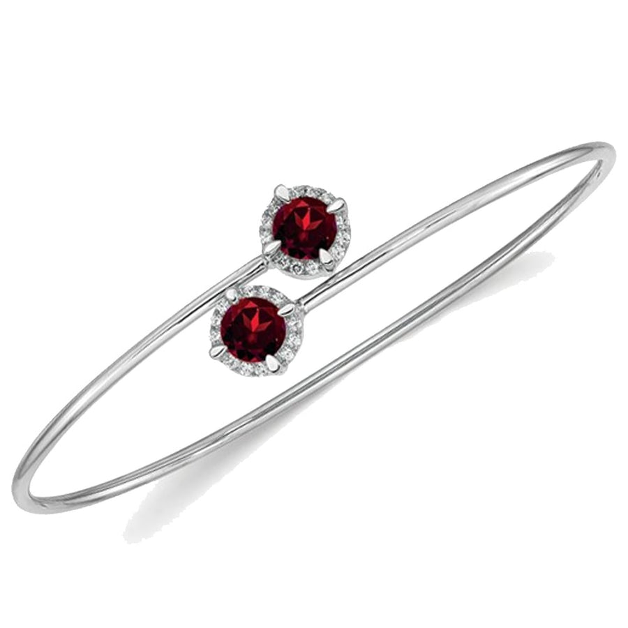 14K White Gold 5mm Natural Garnet Bangle Bracelet with Diamond Accents Image 1