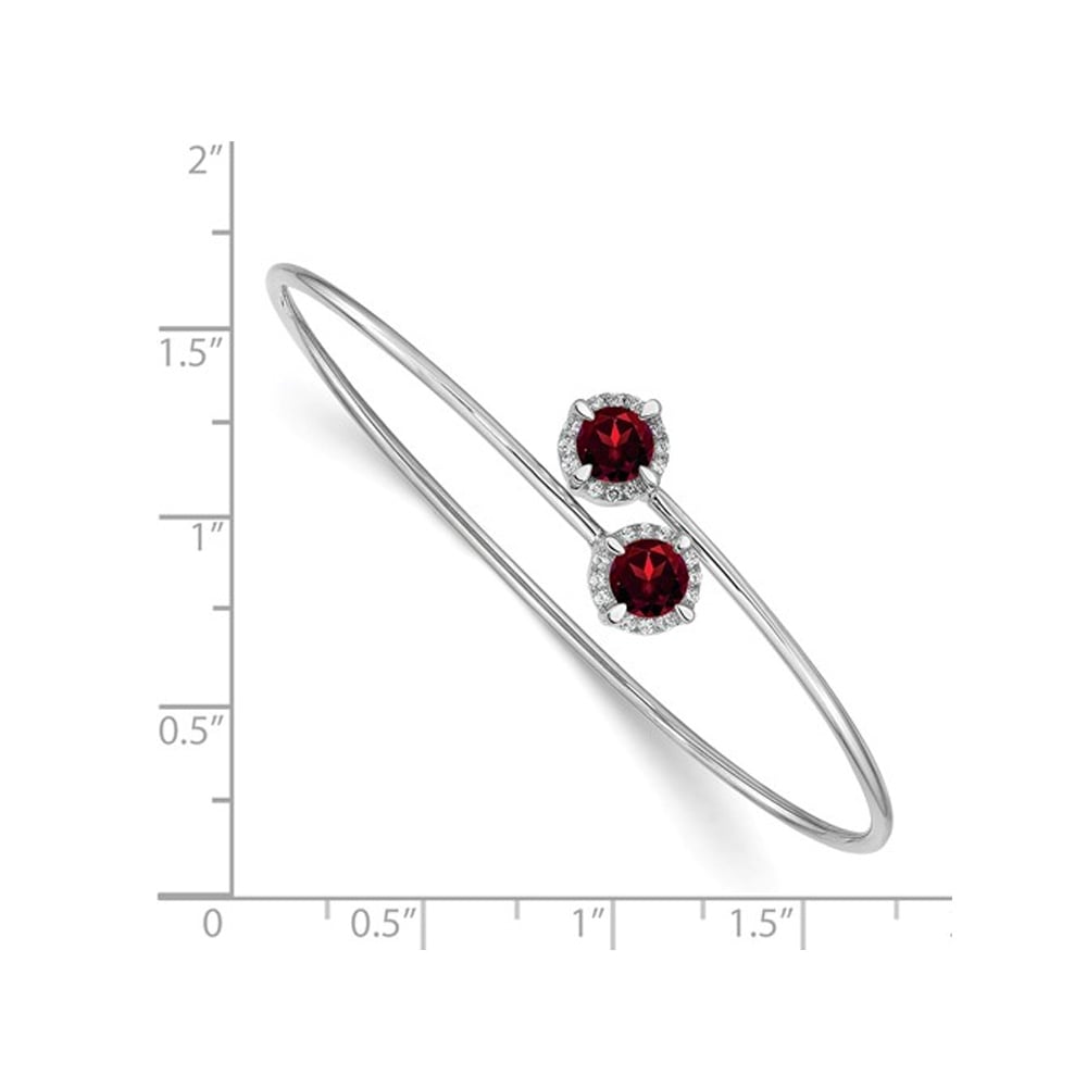 14K White Gold 5mm Natural Garnet Bangle Bracelet with Diamond Accents Image 2