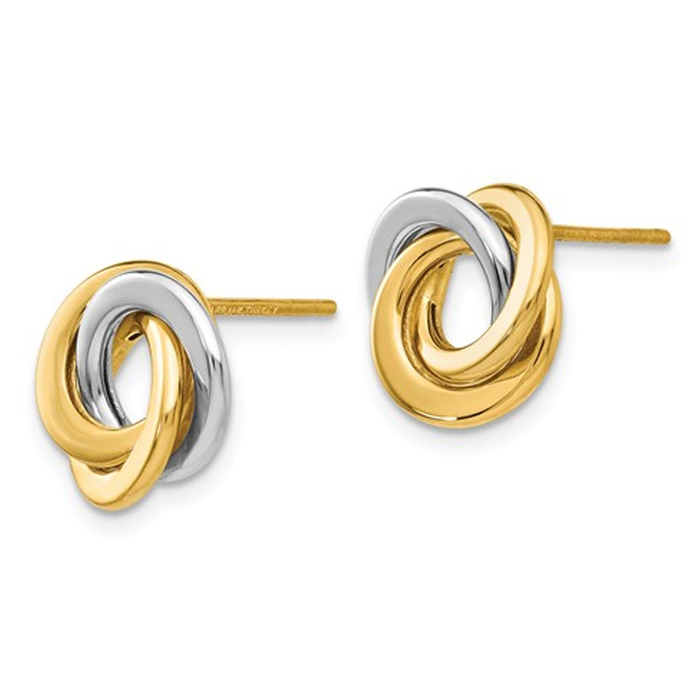 14K Yellow and White Gold Intertwined Circles Post Earrings Image 2