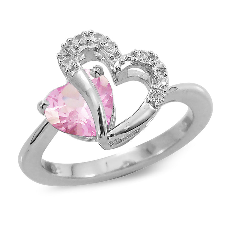 Lab-Created Pink and White Sapphire Heart Ring in Sterling Silver Image 1