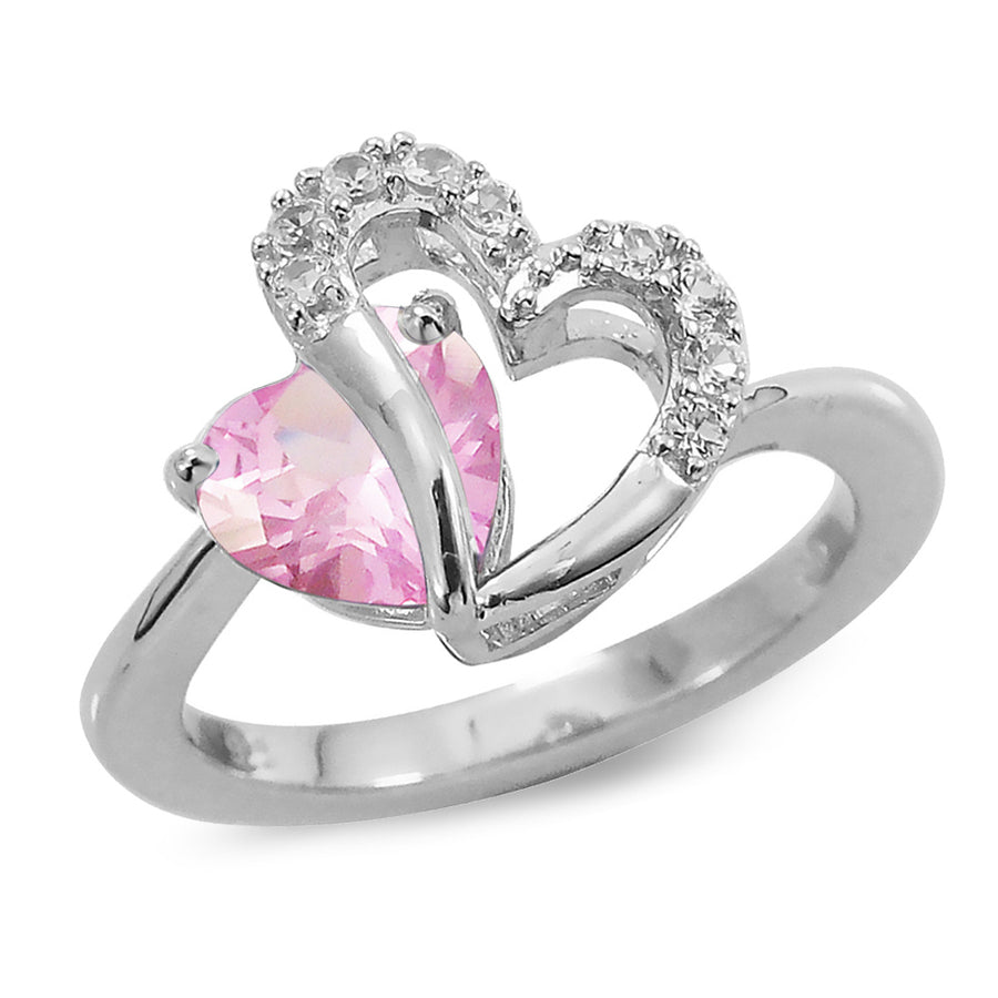 Lab-Created Pink and White Sapphire Heart Ring in Sterling Silver Image 1