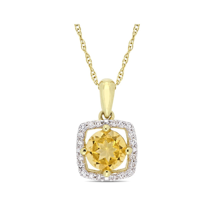 3/4 Carat (ctw) Citrine Pendant Necklace in 10K Yellow Gold with Chain and Diamonds 1/10 Carat (ctw I2-I3) Image 1