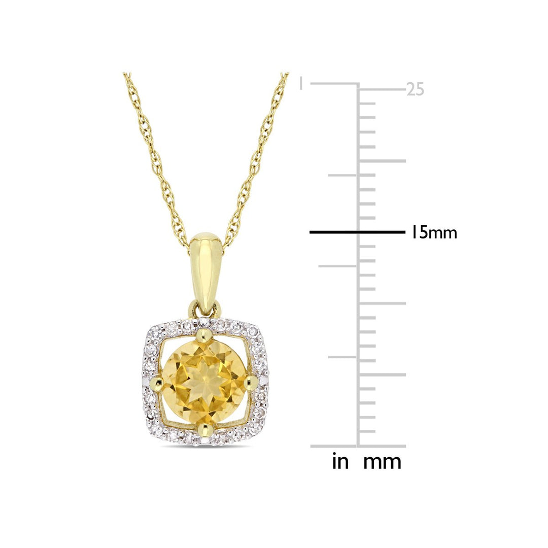 3/4 Carat (ctw) Citrine Pendant Necklace in 10K Yellow Gold with Chain and Diamonds 1/10 Carat (ctw I2-I3) Image 2