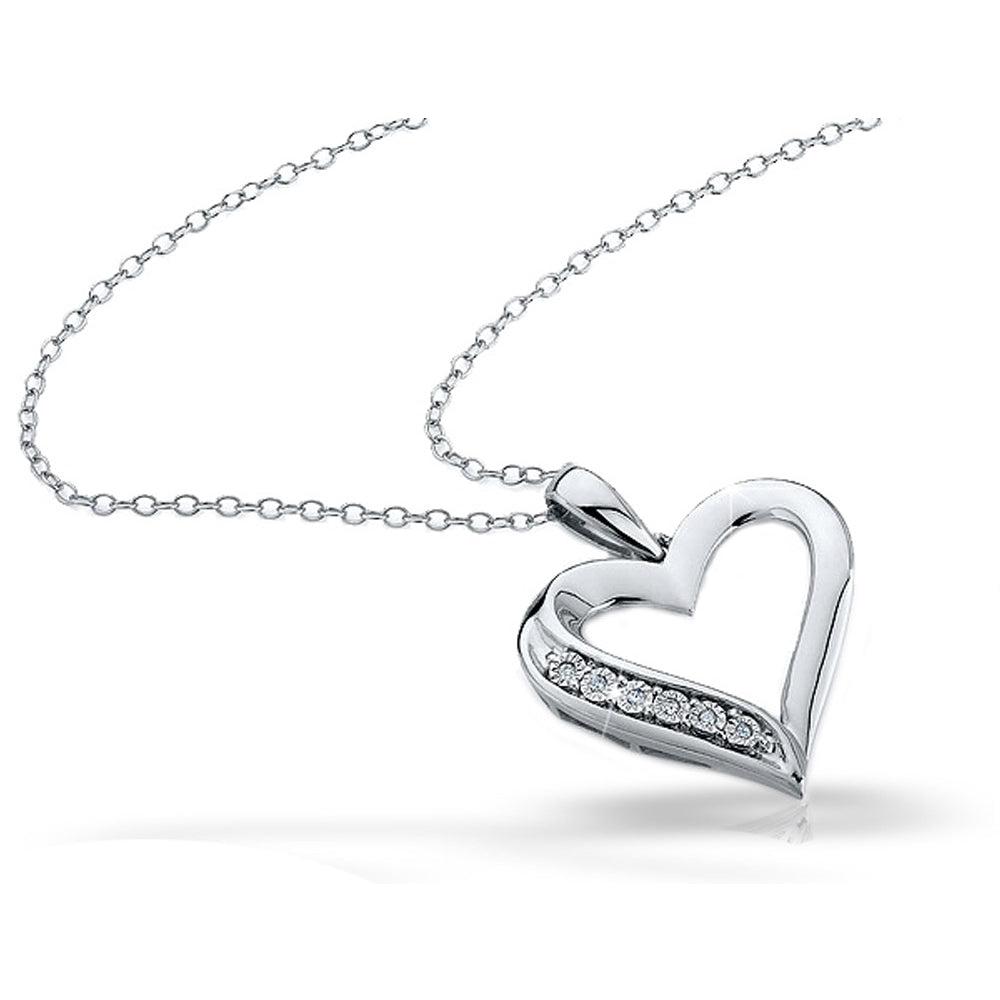 Sterling Silver Accent Diamond Heart Pendant Necklace with Chain Image 1