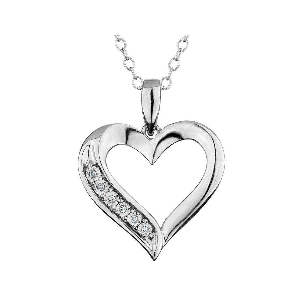 Sterling Silver Accent Diamond Heart Pendant Necklace with Chain Image 2