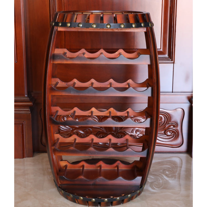 Rustic Barrel Shaped Wooden Wine Rack for 23 Bottles Image 3