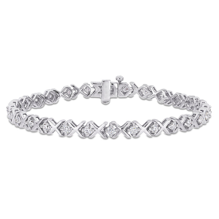 1.75 Carat (ctw) Lab-Created Moissanite X-Link Tennis Bracelet in Sterling Silver Image 1