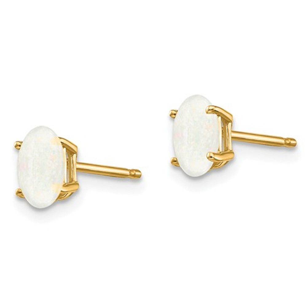 Natural Opal Solitaire Stud Earrings 3/5 carat (ctw) in 14K Yellow Gold Image 3