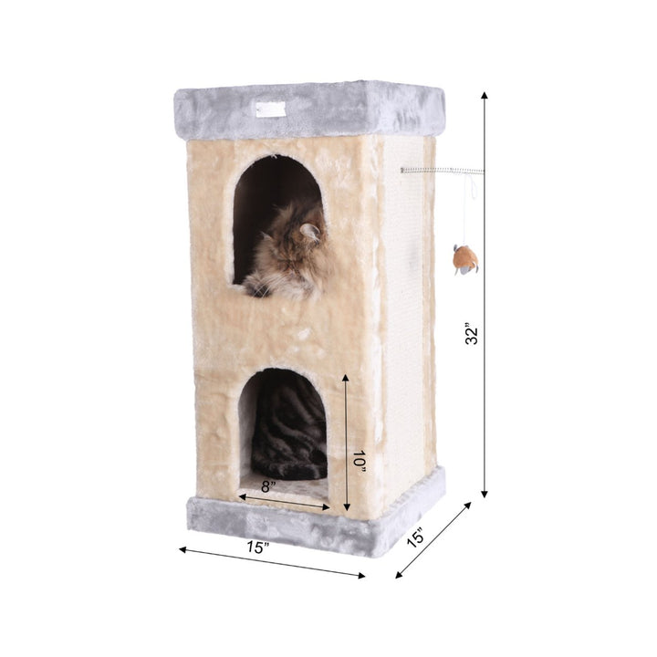 Armarkat X3203 Premium Cat Tree Beige Double Condo JG Approved 32" Height Image 2