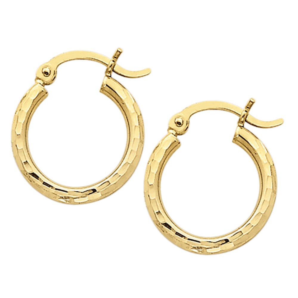 14K Yellow Gold Small Diamond Cut Hoop Earrings 1/2 Inch (2.00 mm) Image 2