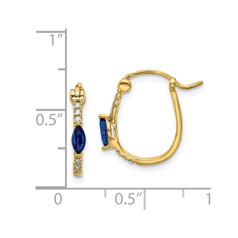 1/3 Carat (ctw) Blue Sapphire Hoop Earrings in 14K Yellow Gold with Accent Diamonds Image 2