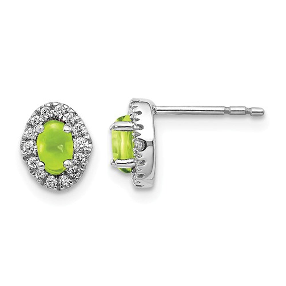 7/10 Carat (ctw) Peridot Post Earrings in 14K White Gold with Diamonds Image 1