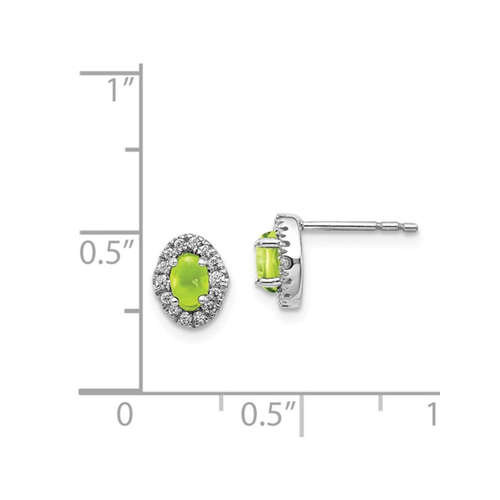 7/10 Carat (ctw) Peridot Post Earrings in 14K White Gold with Diamonds Image 2
