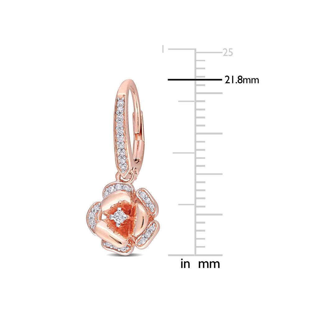1/5 Carat (ctw) Diamond Flower Dangle Earrings 10K Rose Pink Gold Image 2