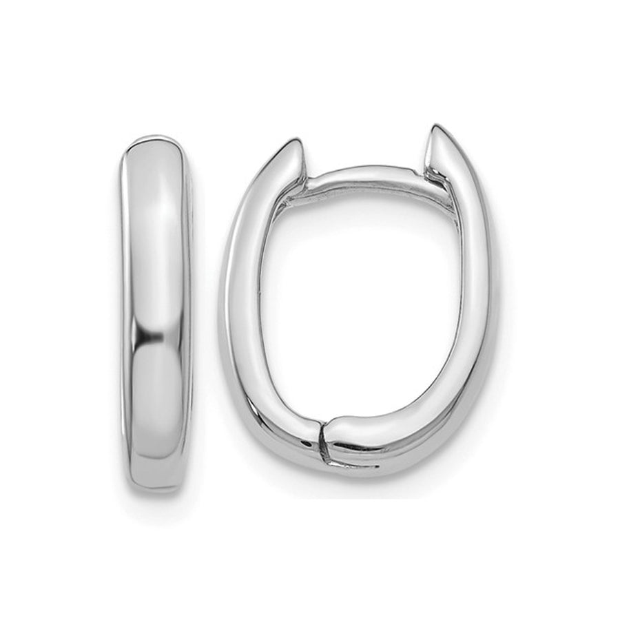 14K White Gold Polished Oval Hoop Earrings (1/2 Inches) Image 1