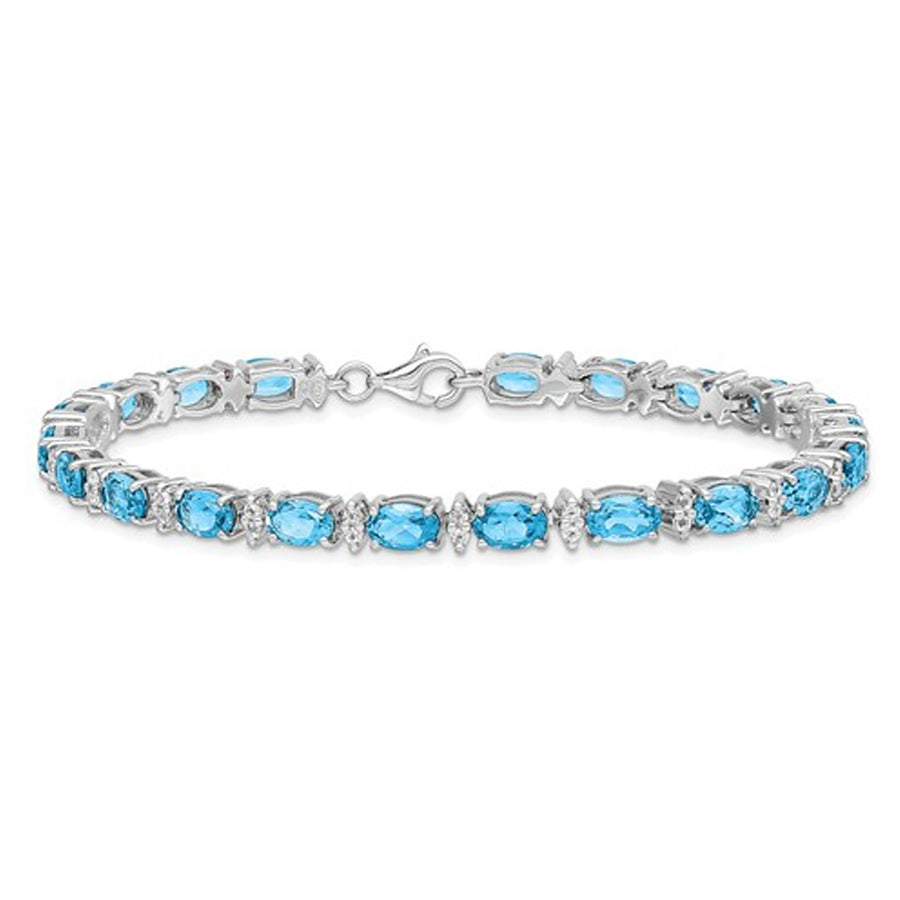 10.50 Carat (ctw) Swiss Blue Topaz and White Topaz Tennis Bracelet in Sterling Silver (7.50 Inches) Image 1