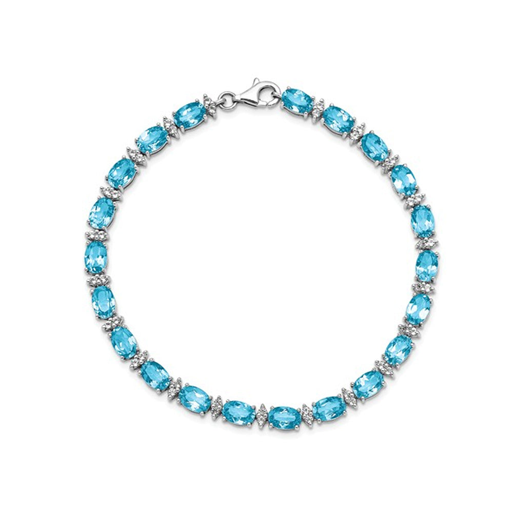 10.50 Carat (ctw) Swiss Blue Topaz and White Topaz Tennis Bracelet in Sterling Silver (7.50 Inches) Image 2