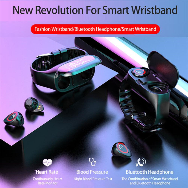 Sport Smart Watch 0.96" AI Bluetooth Earphone Heart Rate Monitor Wristband Wireless Earbud Image 2