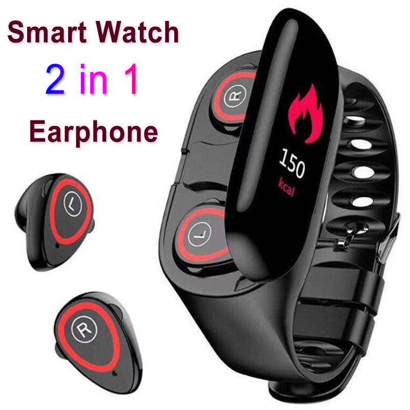 Sport Smart Watch 0.96" AI Bluetooth Earphone Heart Rate Monitor Wristband Wireless Earbud Image 1