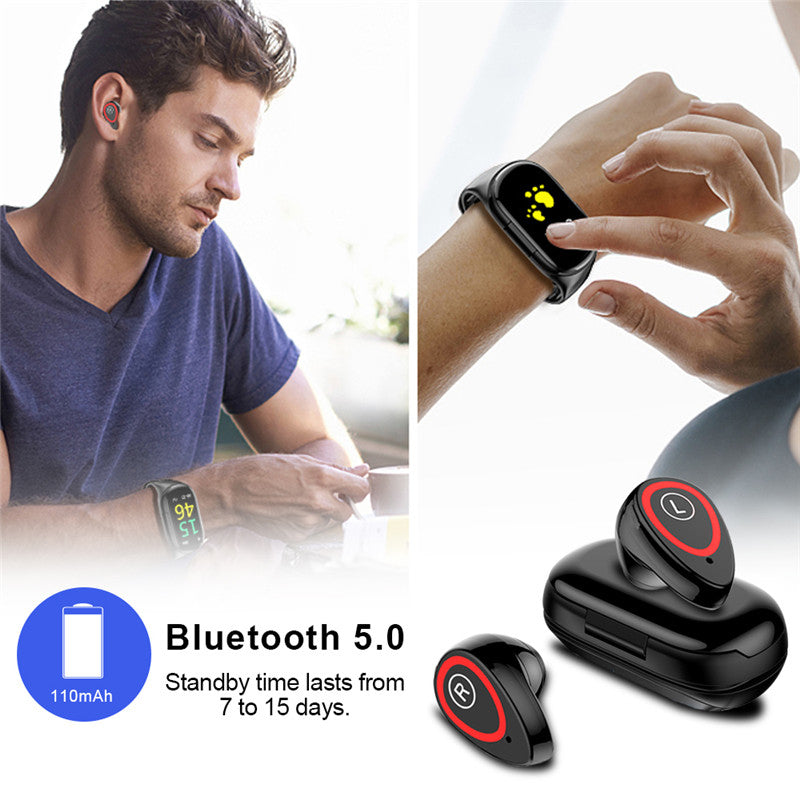 Sport Smart Watch 0.96" AI Bluetooth Earphone Heart Rate Monitor Wristband Wireless Earbud Image 4