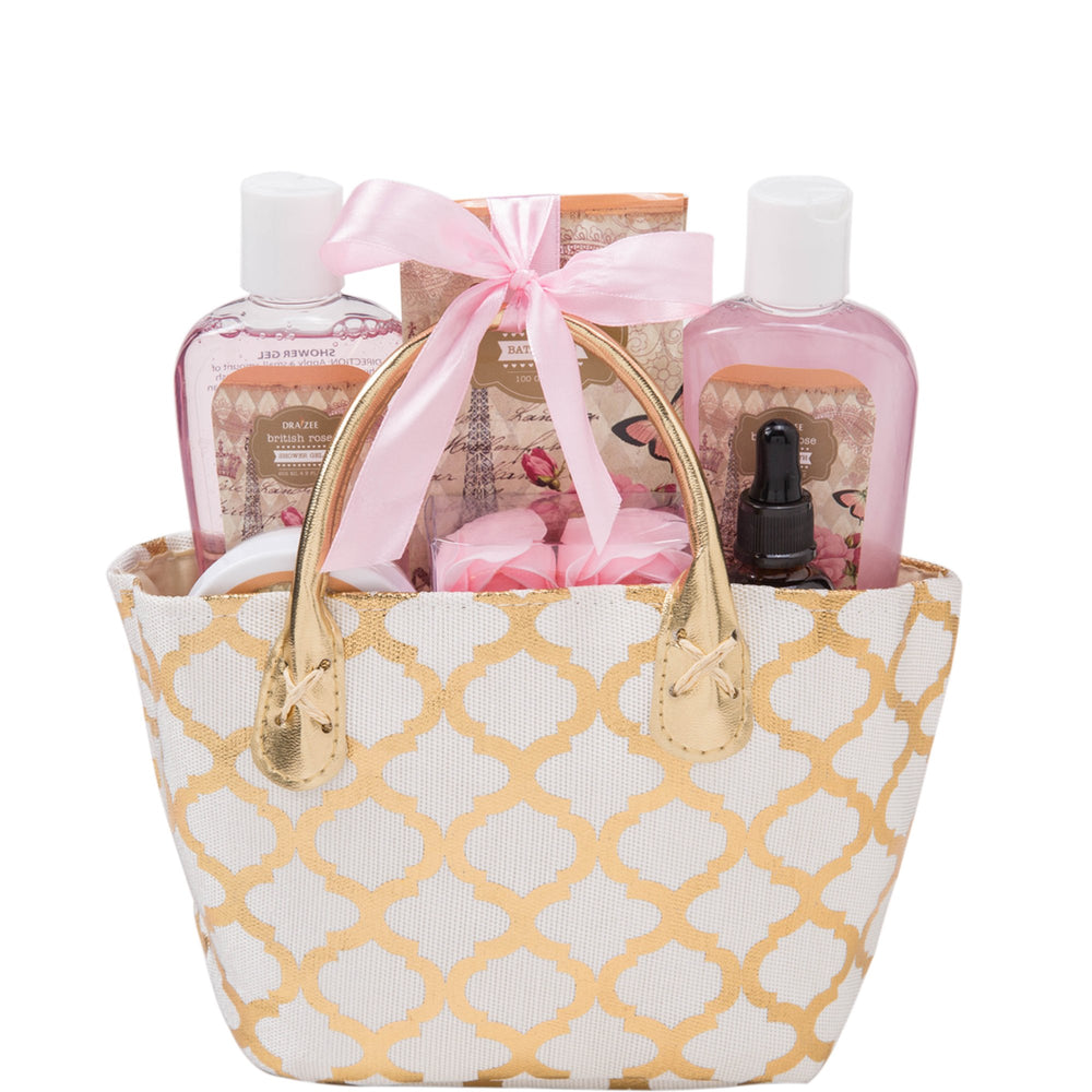 Draizee Spa Gift Bag for Woman w/ British Rose Fragrance Luxury Skin Care Set - Shower Gel, Bubble Bath, Body Butter, Image 2