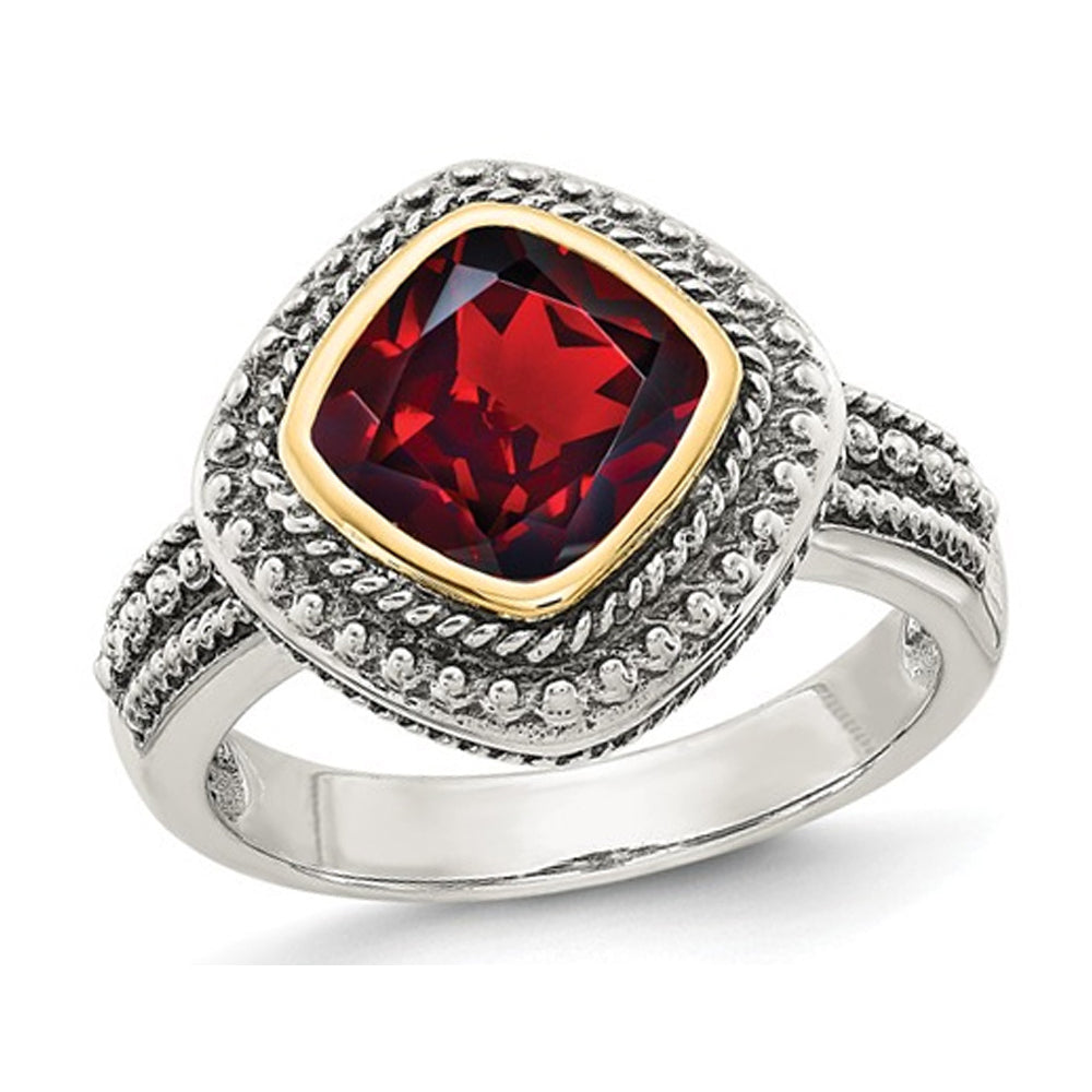 Natural 8mm Garnet Ring in Sterling Silver with 14K Gold Accents Image 1