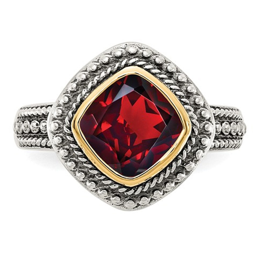 Natural 8mm Garnet Ring in Sterling Silver with 14K Gold Accents Image 3