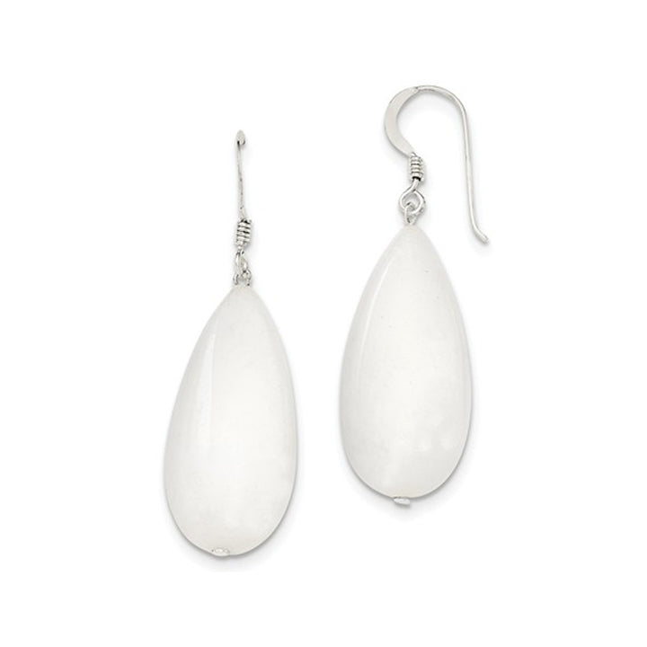 White Jade Tear Drop Earrings in Sterling Silver Image 1