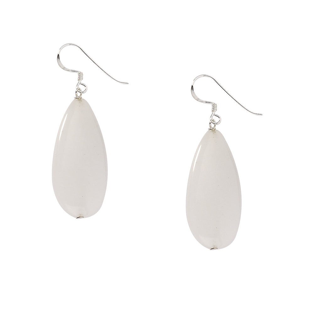 White Jade Tear Drop Earrings in Sterling Silver Image 2