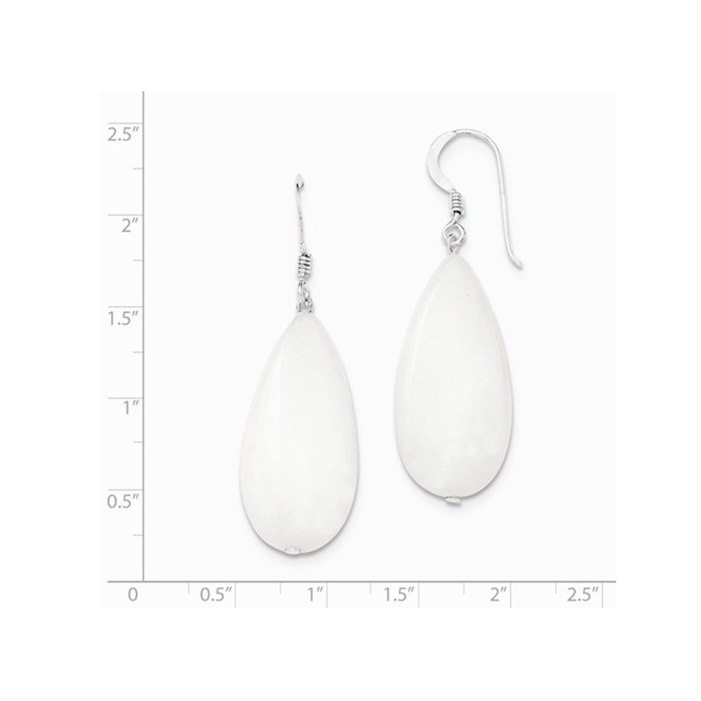 White Jade Tear Drop Earrings in Sterling Silver Image 3