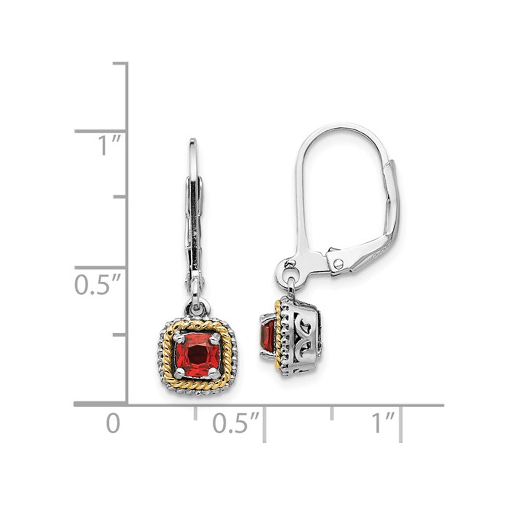 4mm Natural Garnet Dangle Earrings in Sterling Silver with 14K Gold Accents Image 2