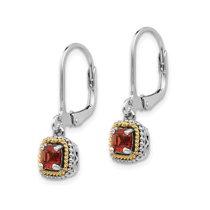 4mm Natural Garnet Dangle Earrings in Sterling Silver with 14K Gold Accents Image 3