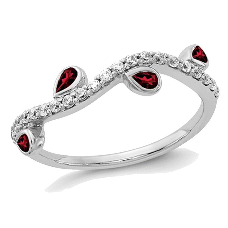 1/5 Carat (ctw) Diamond Ring Band with Red Garnets 7/10 Carat (ctw) in 14K White Gold Image 1