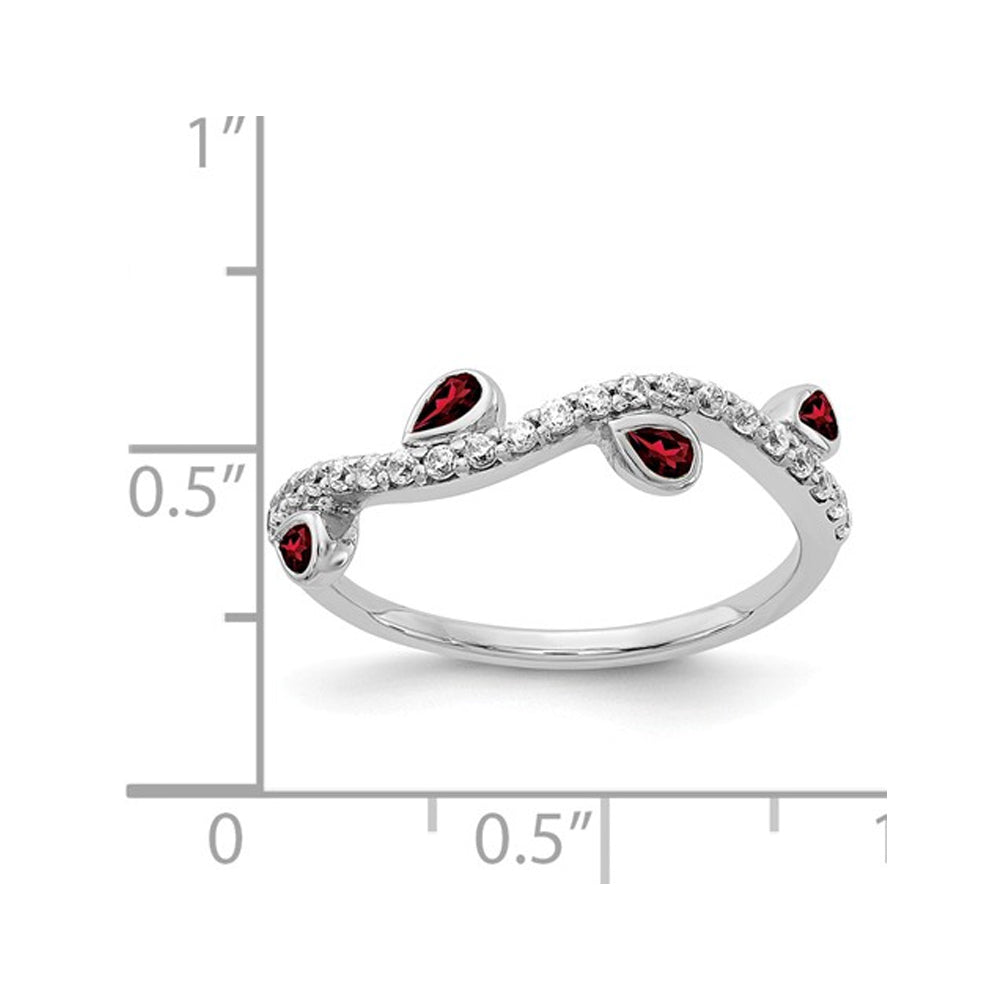 1/5 Carat (ctw) Diamond Ring Band with Red Garnets 7/10 Carat (ctw) in 14K White Gold Image 2
