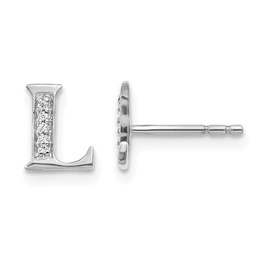 Accent Diamond Serif Letter - L - Charm Earrings in 14K White Gold Image 1