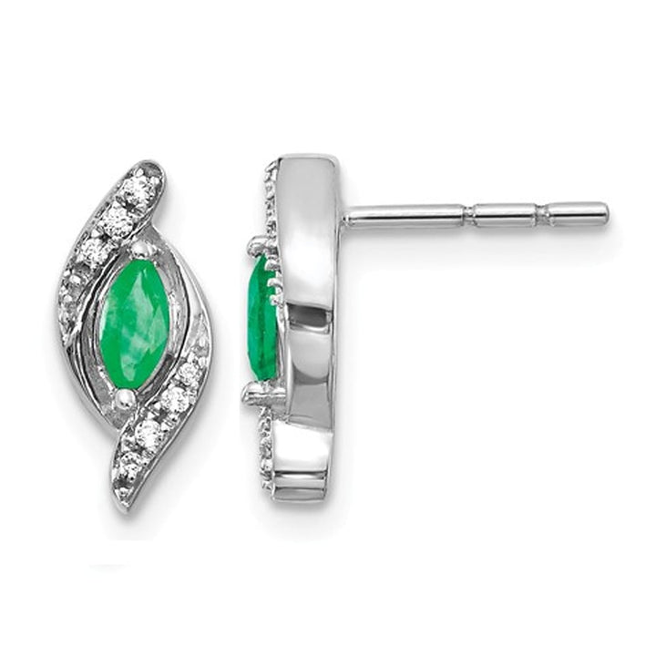 1/3 Carat (ctw) Emerald Earrings in 14K White Gold Image 1